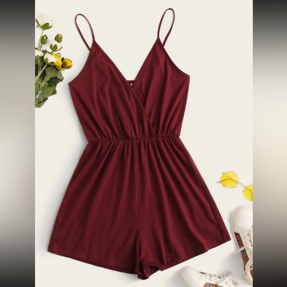 SHEIN Romper with Straps- Burgundy Red